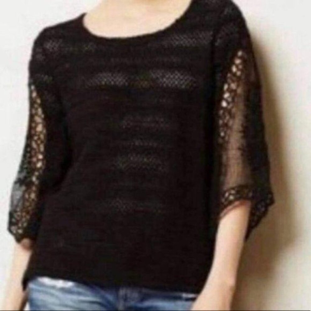 Anthropologie Sparrow Crochet Blouse Black Small